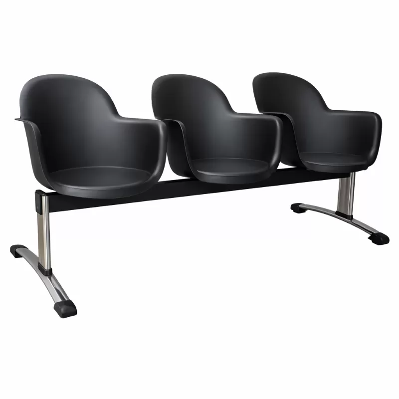 Longarina Boston 3 Lugares Com Braço - Pés Cromados