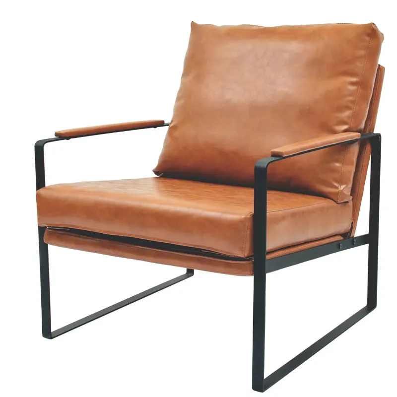 Poltrona Recepção Legacy PU Caramelo Com Base De Ferro