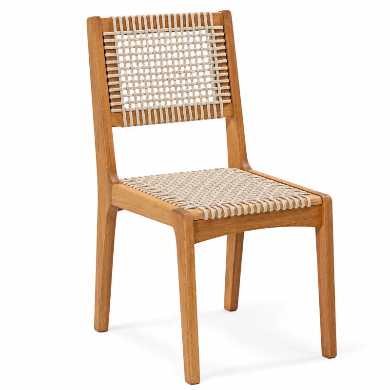 Cadeira De Jantar Sintra Em Madeira Natural E Corda Náutica Areia - Design Exclusivo