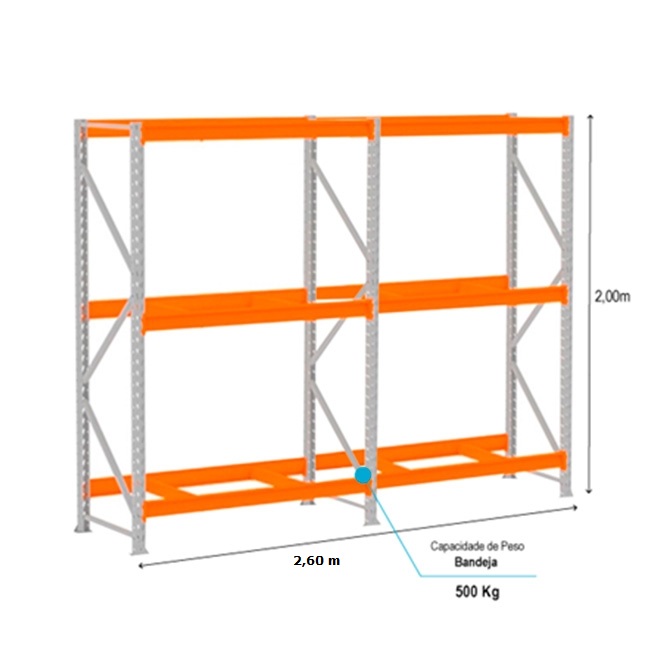 Kit 2,60m Mini Porta Pallet 2,00 X 2,60 X 0,80 - 500 Kg Por Nível