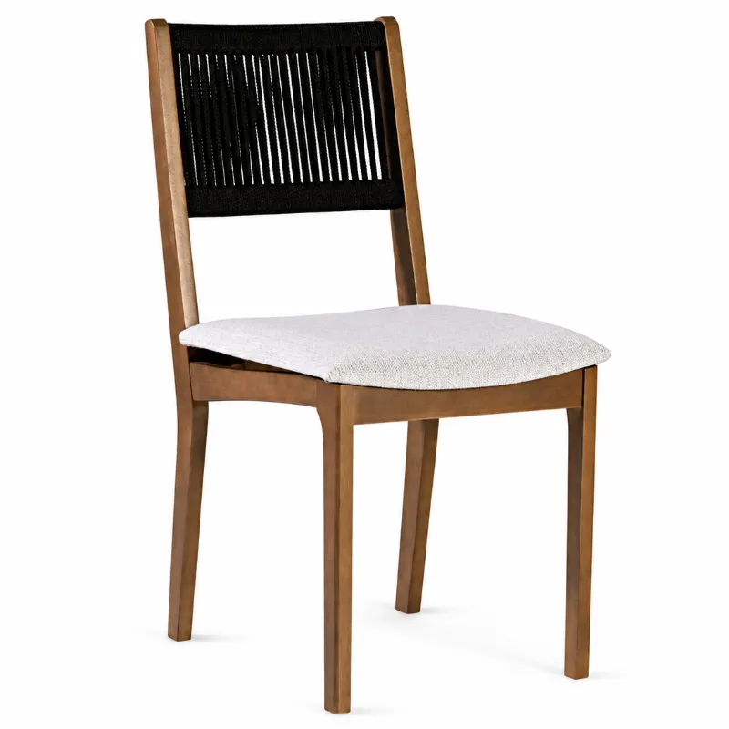 Cadeira De Jantar Tune - Encosto Corda Náutica Preta - Assento Branco