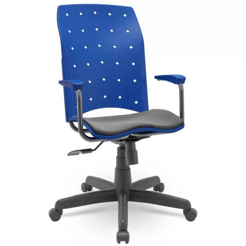 Cadeira Presidente Ergoplax Giratória Relax Com Braço - Assento Estofado - Azul