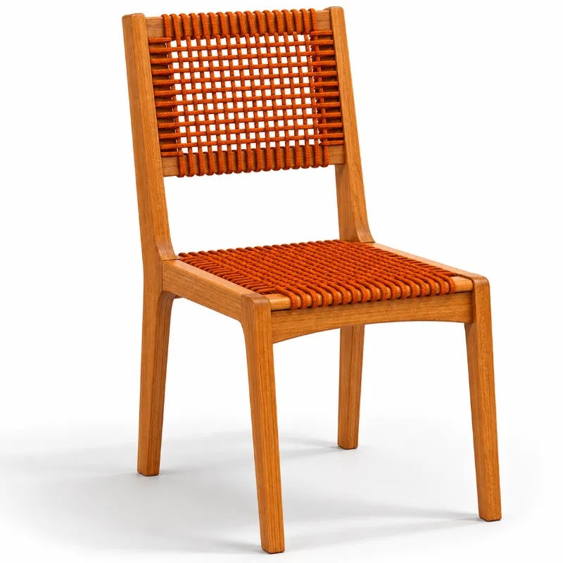 Cadeira De Jantar Sintra Em Madeira Natural E Corda Náutica Terracota - Design Exclusivo