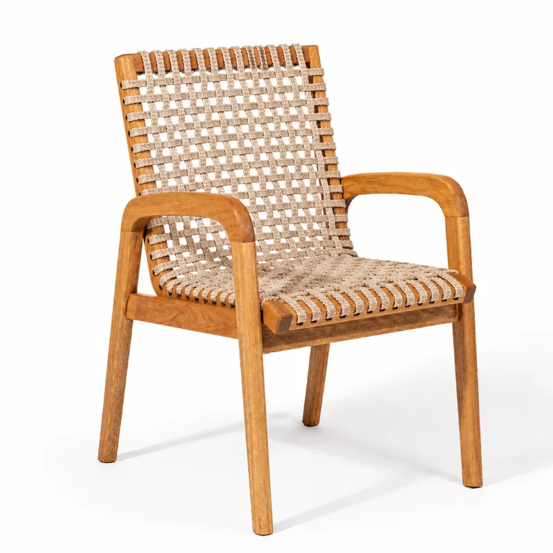 Cadeira Traço Com Braço Em Madeira Natural E Corda Náutica Rami – Design Moderno