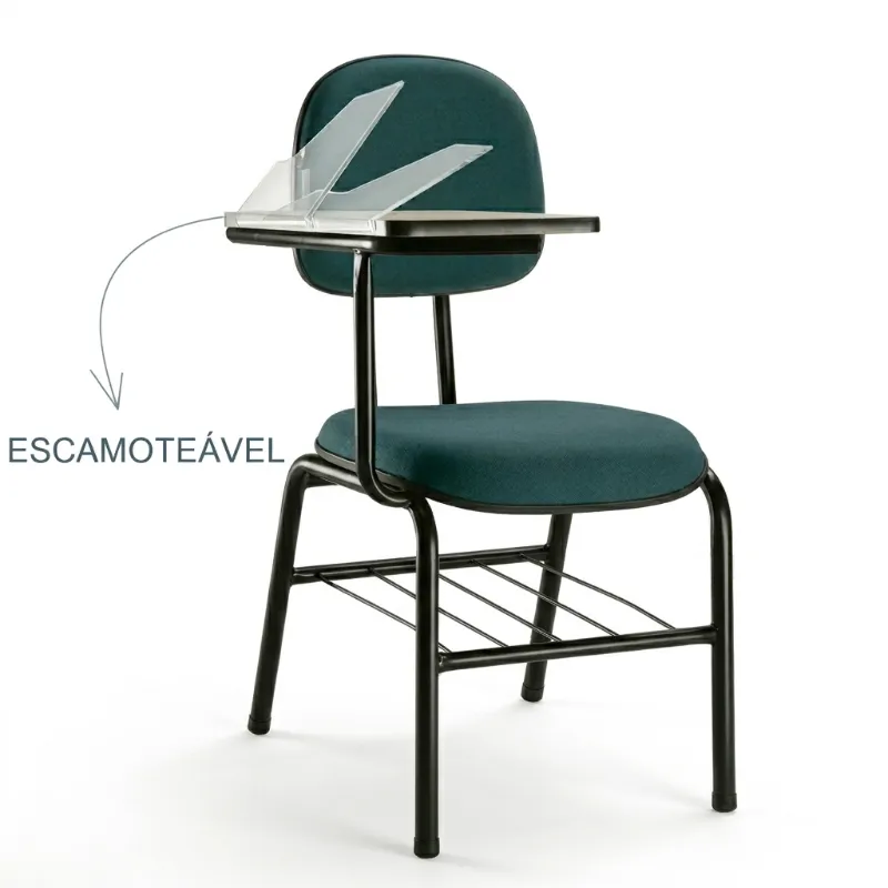 Cadeira Secretária Estofada Universitária Com Suporte Para Livros - Prancheta Escamoteável