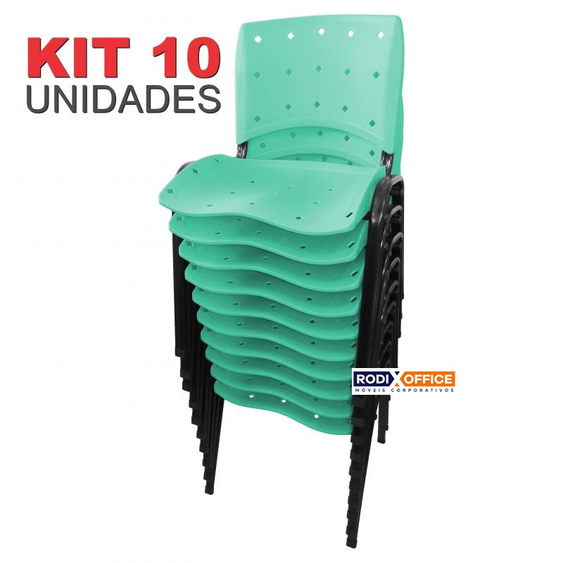  KIT 10 Unidades Cadeiras Empilhável ERGOPLAX Estrutura Preta - AQUAMARINE * PROMOÇÃO
