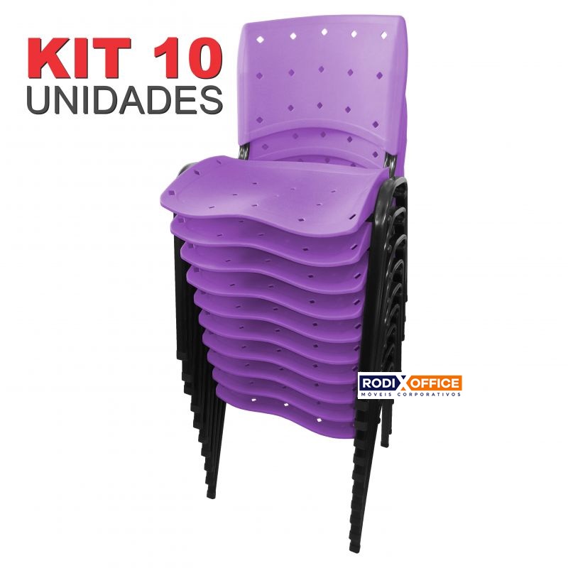  KIT 10 Unidades Cadeiras Empilhável ERGOPLAX Estrutura Preta - LILÁS * PROMOÇÃO