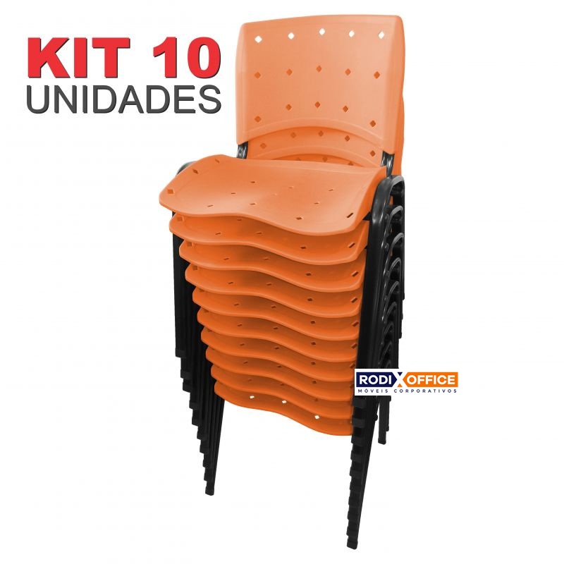  KIT 10 Unidades Cadeiras Empilhável ERGOPLAX Estrutura Preta - LARANJA * PROMOÇÃO