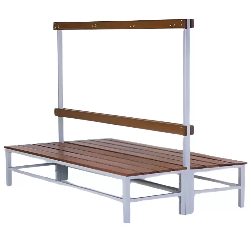 Banco Para Vestiário Duplo Com Encosto + Cabideiro - 1,50 X 0,80 - 12 Ripas Madeira Natural