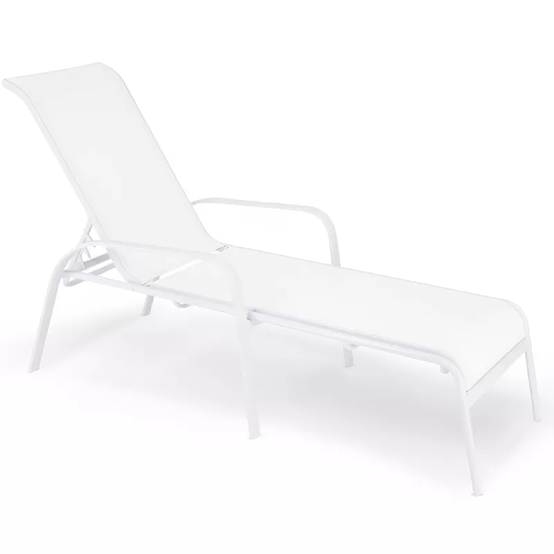 Espreguiçadeira Summer Para Piscina - Alumínio Empilhável - Tela Sling Branca - Mestra