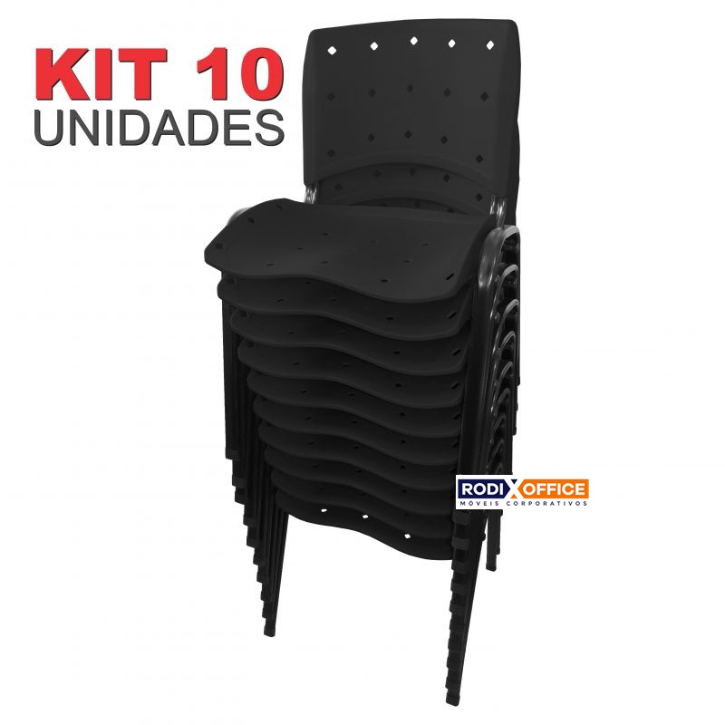  KIT 10 Unidades Cadeiras Empilhável ERGOPLAX Estrutura Preta - PRETA * PROMOÇÃO