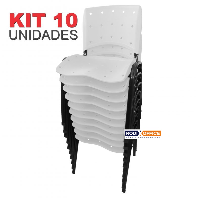  KIT 10 Unidades Cadeiras Empilhável ERGOPLAX Estrutura Preta - BRANCA * PROMOÇÃO 