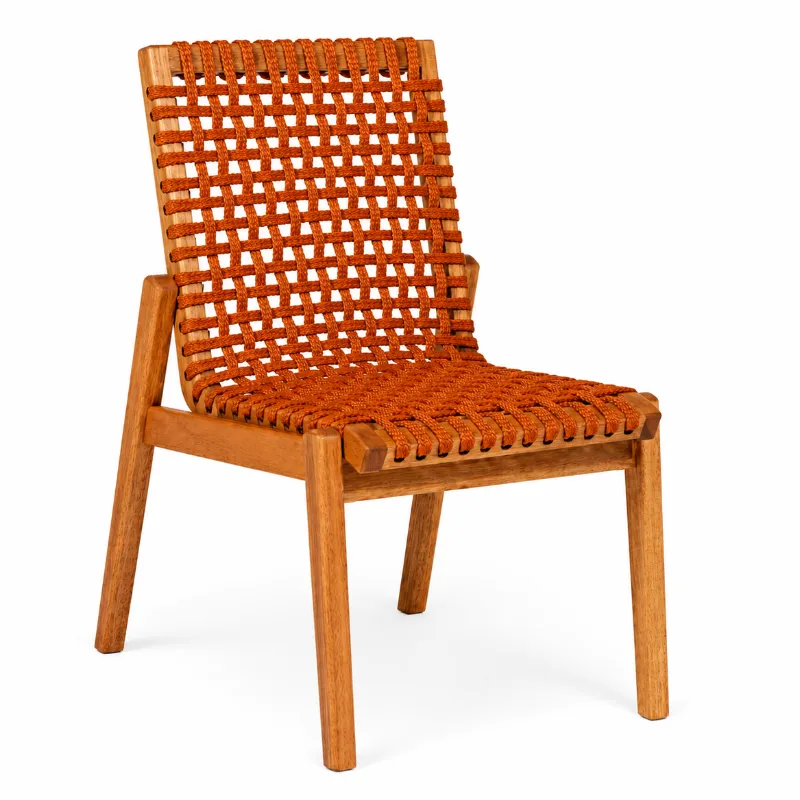 Cadeira Traço Em Madeira Natural E Corda Náutica Cor Terracota - Design Moderno