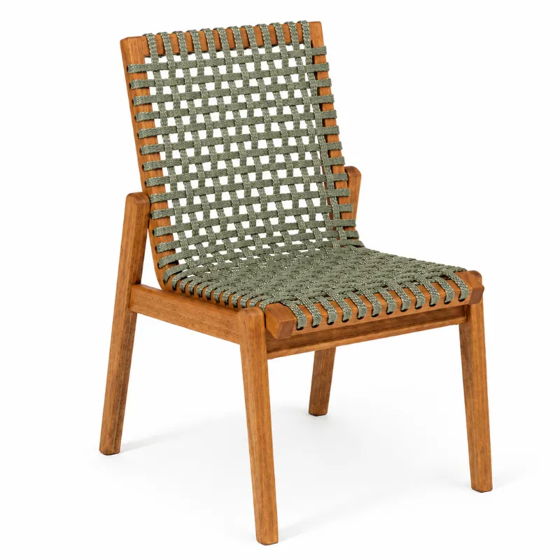 Cadeira Traço Em Madeira Natural E Corda Náutica Verde Oliva - Design Moderno
