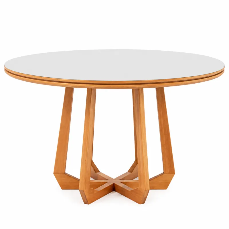 Mesa Redonda 1300 Quézia em Madeira com Tampo de Vidro Fendi ou Off White