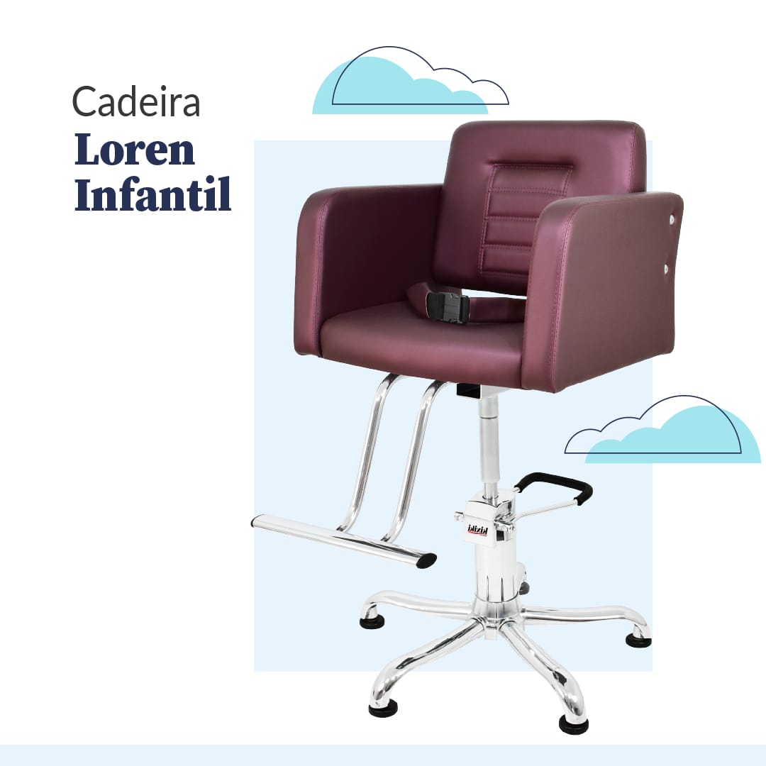 Cadeira Cabeleireiro Loren Infantil - Base Hidráulica Com Cabeçote