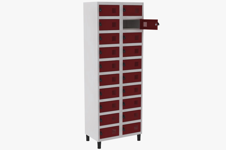 Locker Porta Objetos - 20 Portas | Fechadura, Porta Cor Vermelho