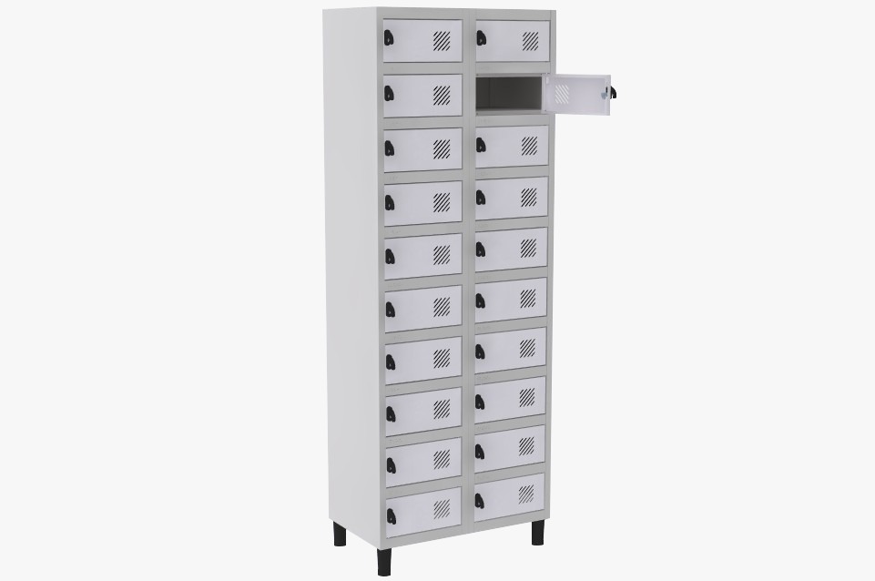 Locker Porta Objetos - 20 Portas | Fechadura, Porta Cor Cinza branco