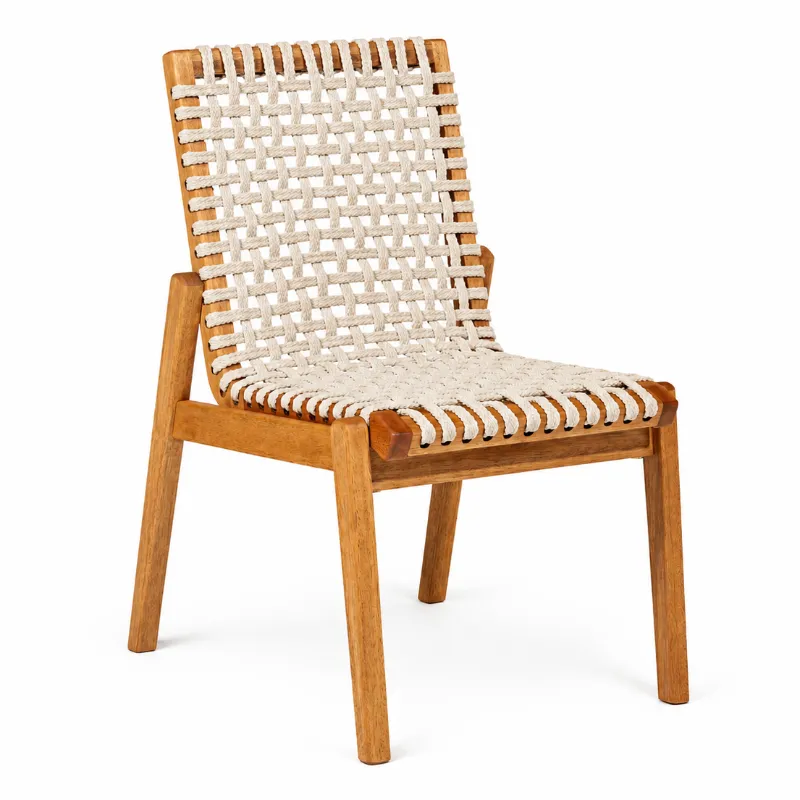 Cadeira Traço Em Madeira Natural E Corda Náutica Cor Areia - Design Moderno
