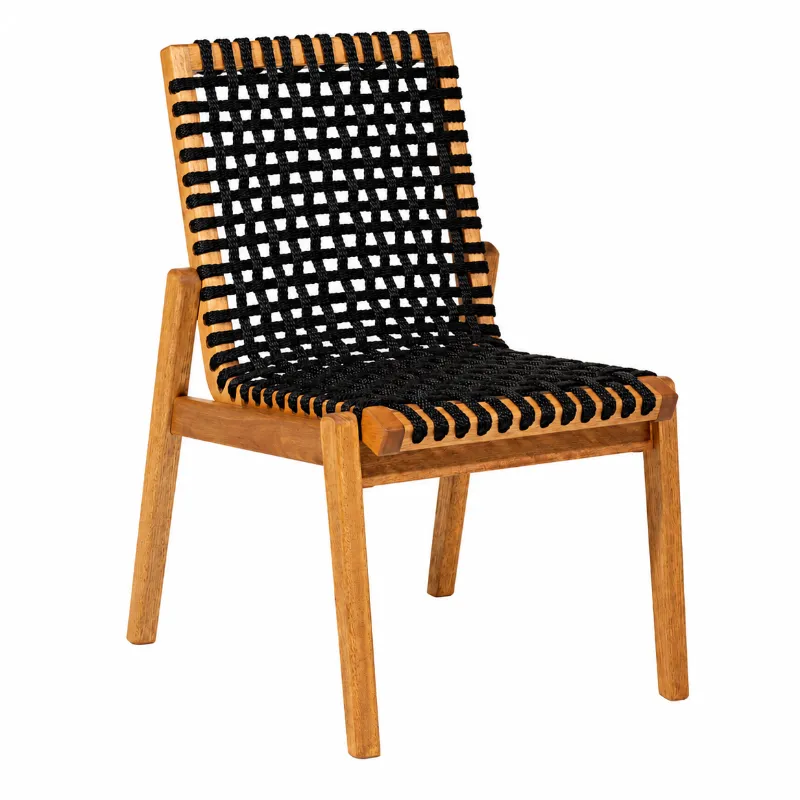 Cadeira Traço Em Madeira Natural E Corda Náutica Cor Preta - Design Moderno