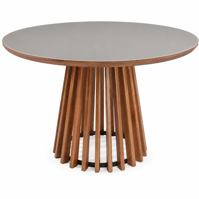 Mesa Redonda Michigan Ø 130 Cm Tampo Vidro - Verniz Avelã