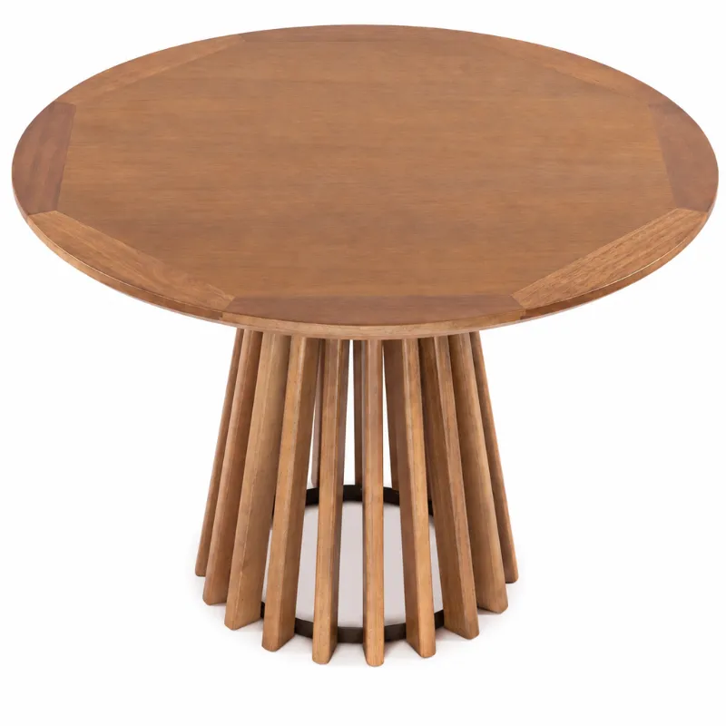 Mesa Redonda Michigan Ø 130 Cm Tampo Madeira - Verniz Avelã