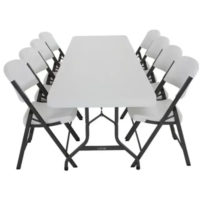 Conjunto Para Refeitório Dobrável Polietileno - Mesa + 8 Cadeiras