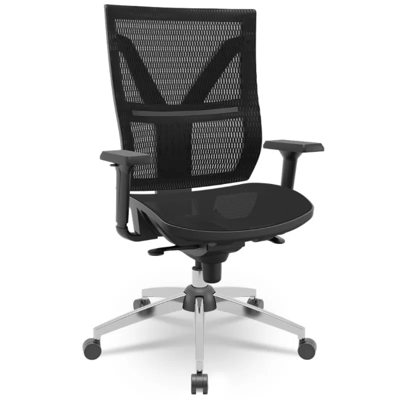 Cadeira Darix X+ Presidente - Assento Tela - Base CROMADA - Syncron - Preta Plaxmetal