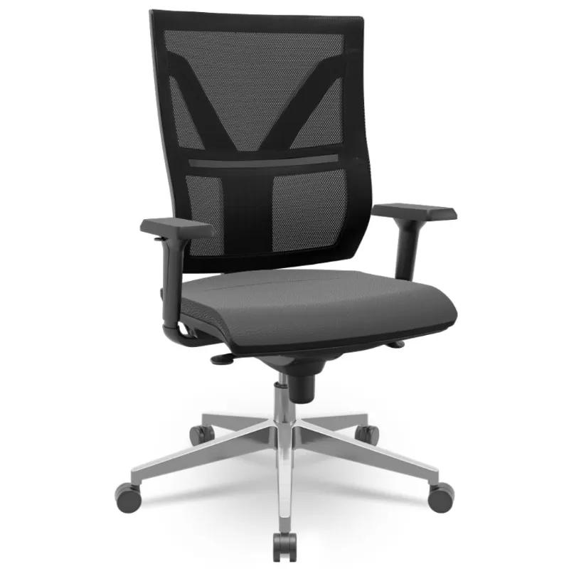 Cadeira Darix X+ Presidente - Assento Estofado - Base ALUMÍNIO - Syncron - Preta