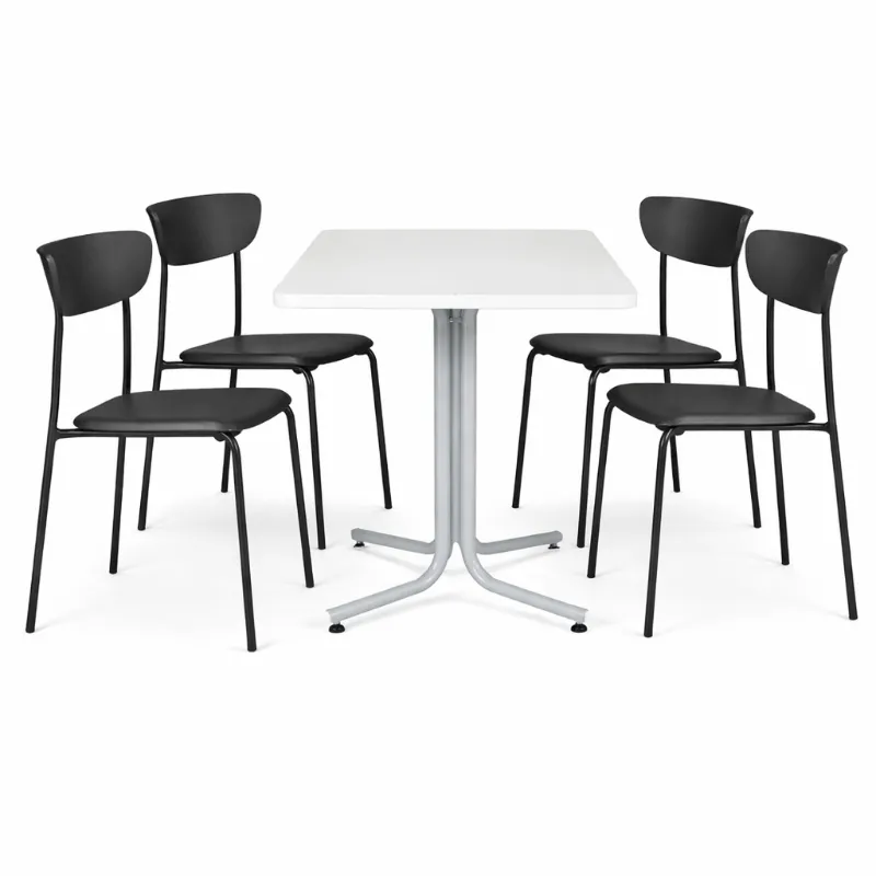 Conjunto Refeitório BIT 4 Lugares - Mesa + 4 Cadeiras Estofadas