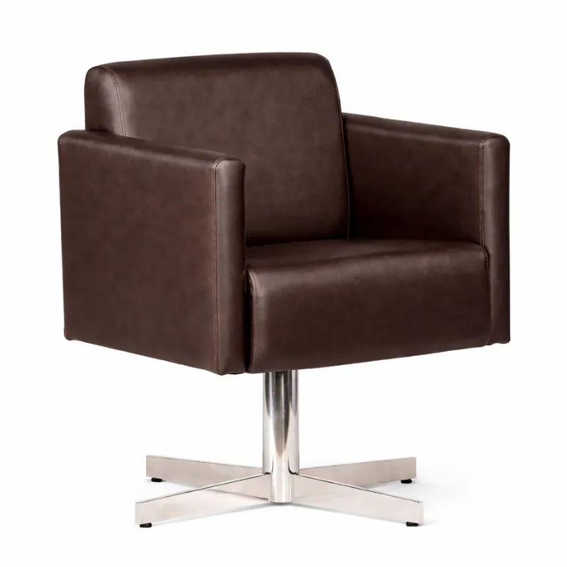 Poltrona Recepção - Royale Giratória - Couro Ecológico - Marrom Café