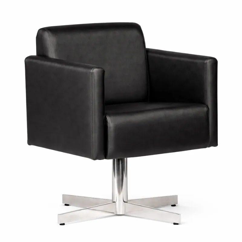 Poltrona Recepção - Royale Giratória - Couro Ecológico - Preto