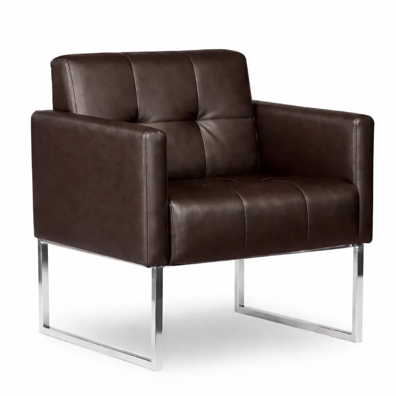 Poltrona Recepção - Milano Fixa - Couro Ecológico - Marrom Café