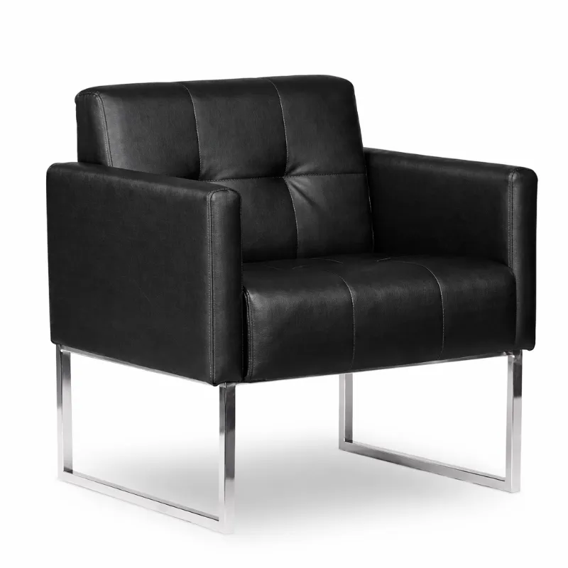 Poltrona Recepção - Milano Fixa - Couro Ecológico - Preto