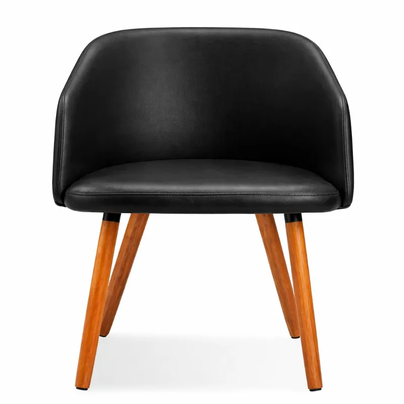 Poltrona Recepção - Bellavitá Pés Madeira - Courino Preto