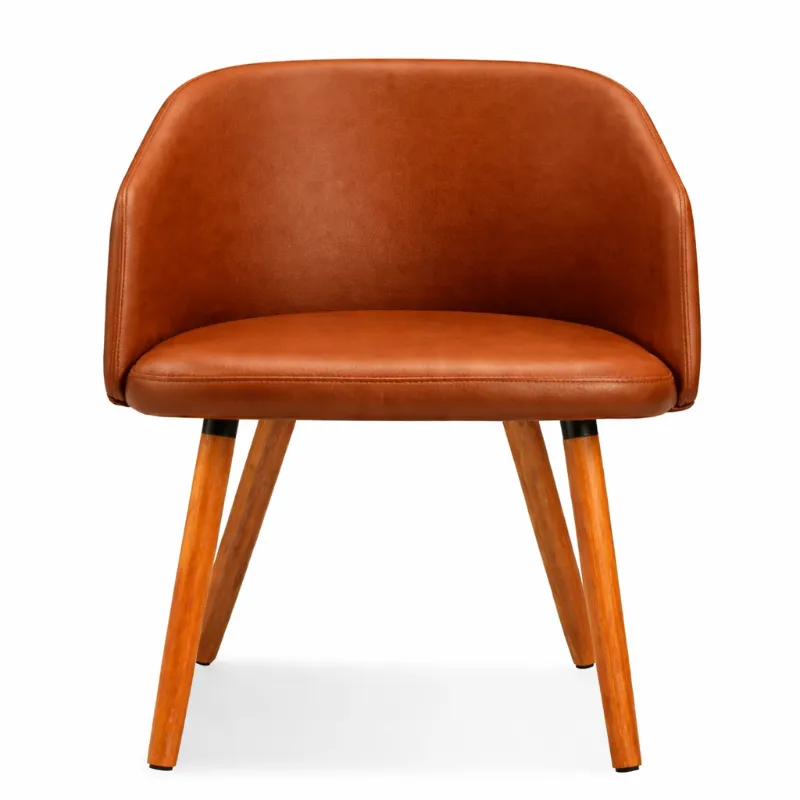 Poltrona Recepção - Bellavitá Pés Madeira - Courino Caramelo