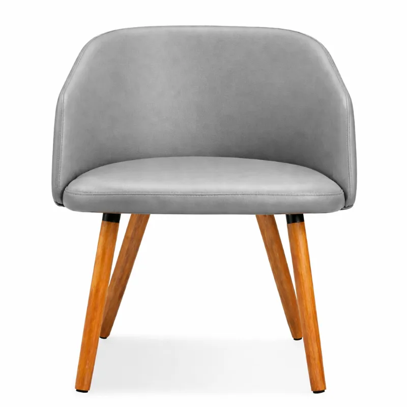 Poltrona Recepção - Bellavitá Pés Madeira - Courino Cinza