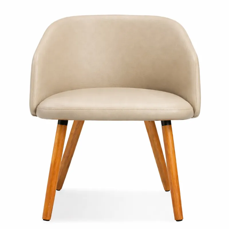 Poltrona Recepção - Bellavitá Pés Madeira - Courino Areia