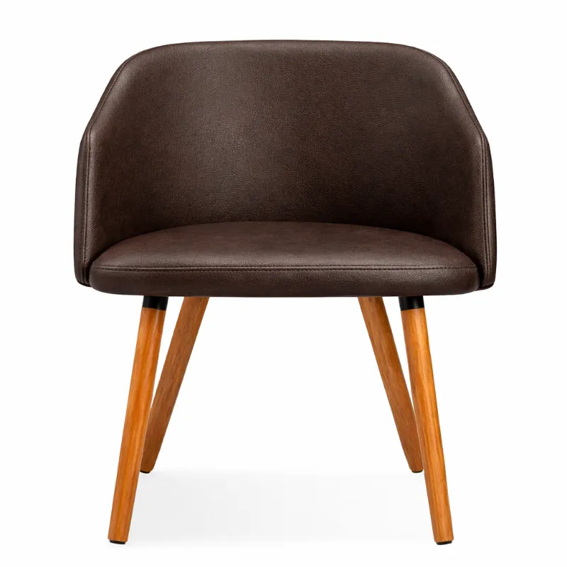 Poltrona Recepção - Bellavitá Pés Madeira - Courino Marrom Café