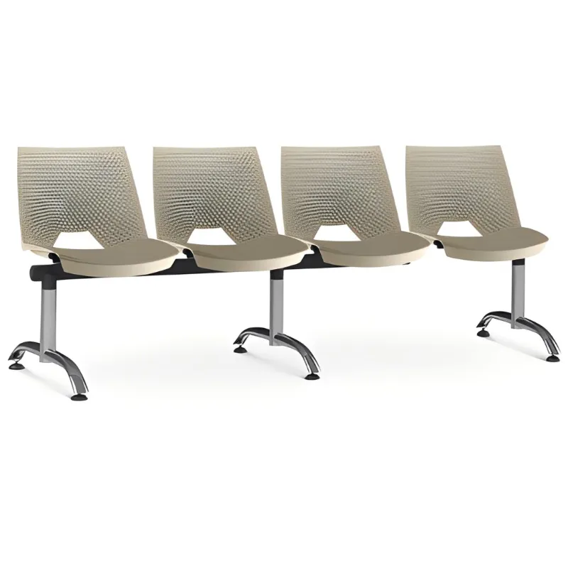 Longarina Polipropileno Strike 4 Lugares Pés Cromados - Areia