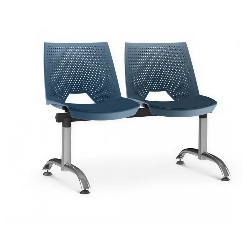 Longarina Polipropileno Strike 2 Lugares Pés Cromados - Azul