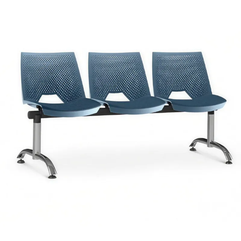 Longarina Polipropileno Strike 3 Lugares Pés Cromados - Azul