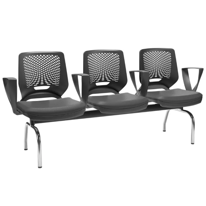 Longarina Beezi 3 Lugares - Assento Estofado | Com Braço Delta - Recepção - Sala De Espera