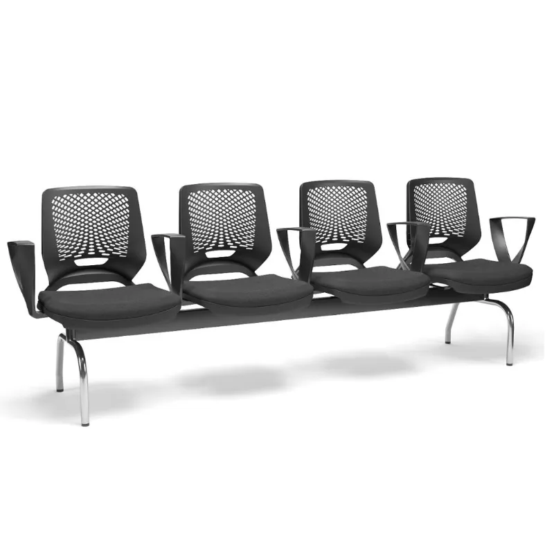 Longarina Beezi 4 Lugares - Assento Estofado | Com Braço Delta - Recepção - Sala De Espera