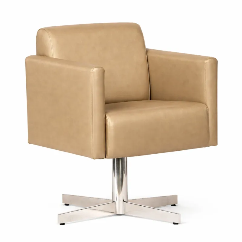 Poltrona Recepção - Royale Giratória - Couro Ecológico - Bege