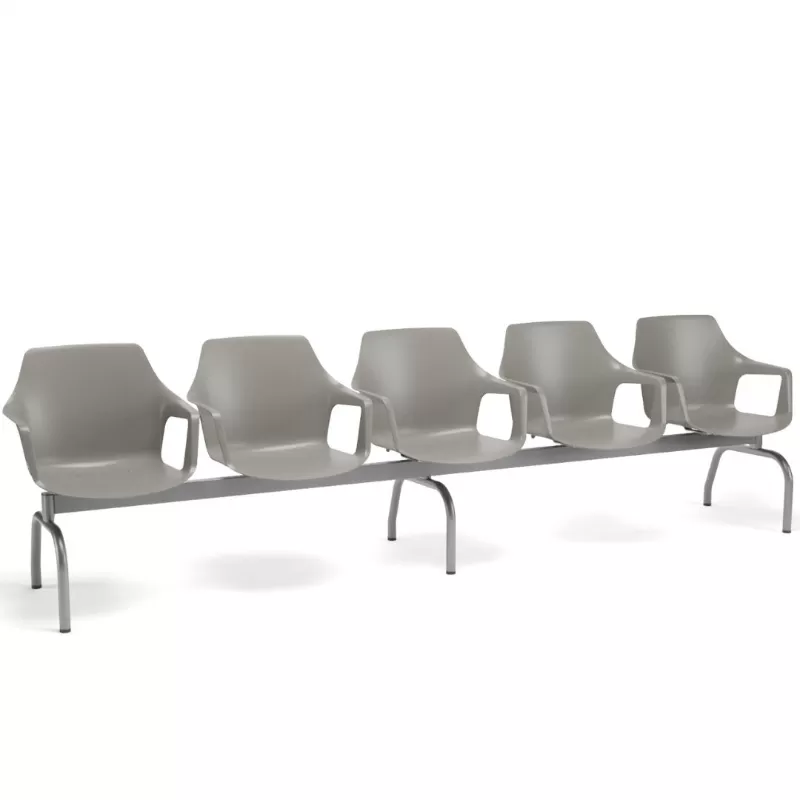 Longarina Polipropileno Vesper 5 Lugares - Pés Metal Cromado