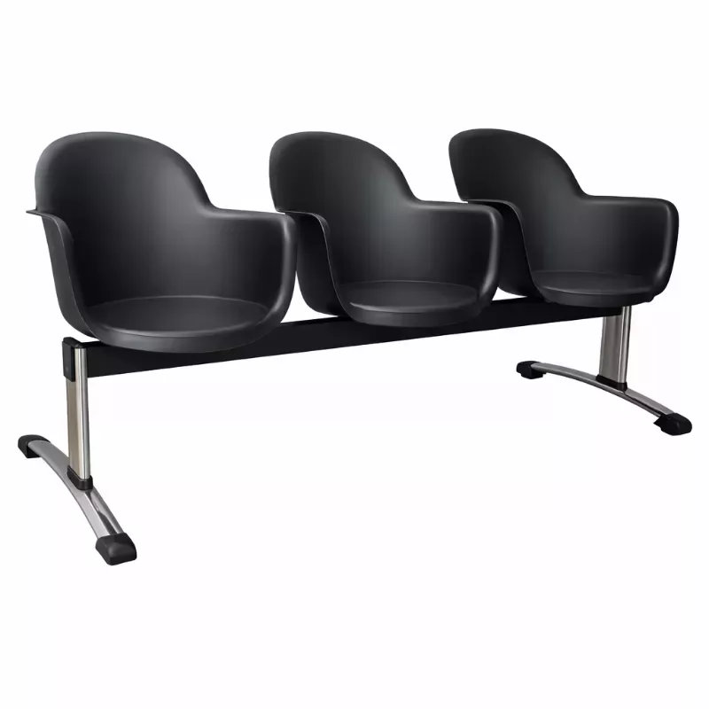 Longarina Boston 3 Lugares Com Braço - Pés Cromados