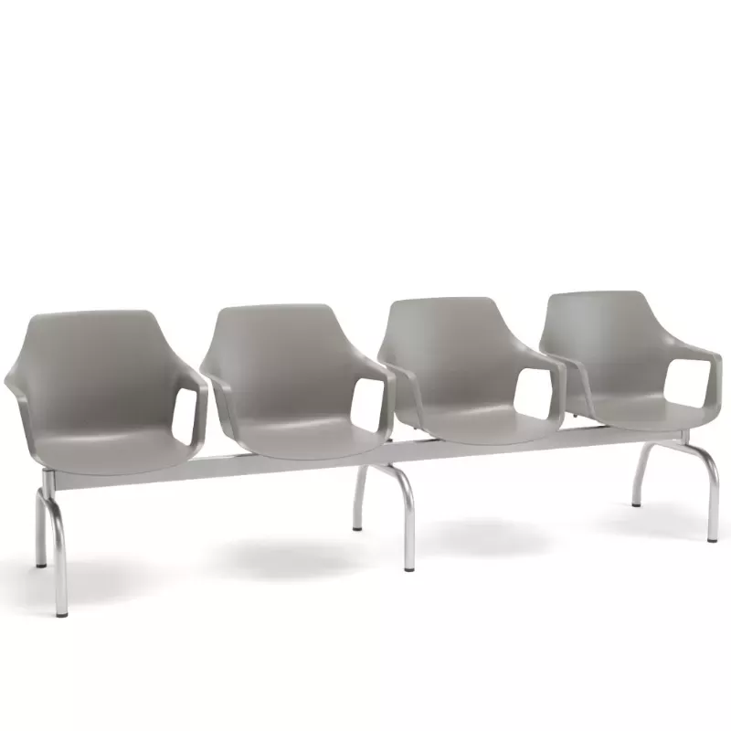 Longarina Polipropileno Vesper 4 Lugares - Pés Metal Cromado