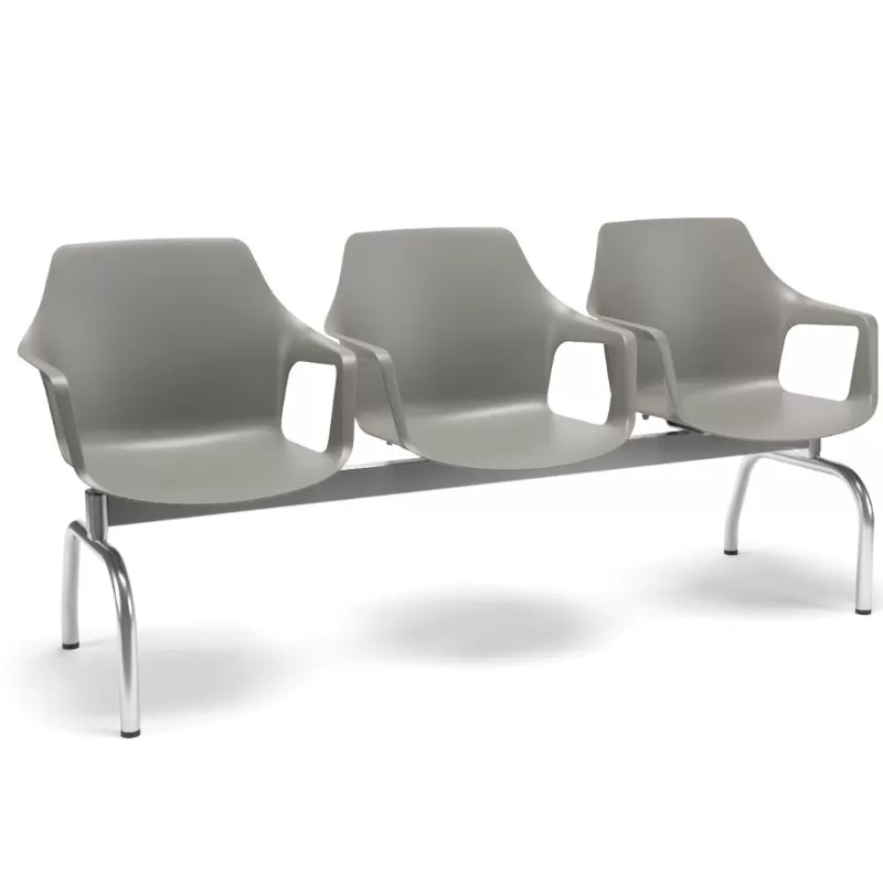 Longarina Polipropileno Vesper 3 Lugares - Pés Metal Cromado