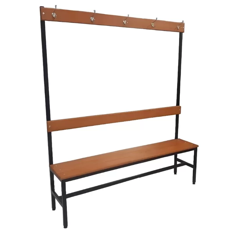 Banco Para Vestiário Com Encosto + Cabideiro 1,50 X 0,30 - 5 Ripas Madeira Natural